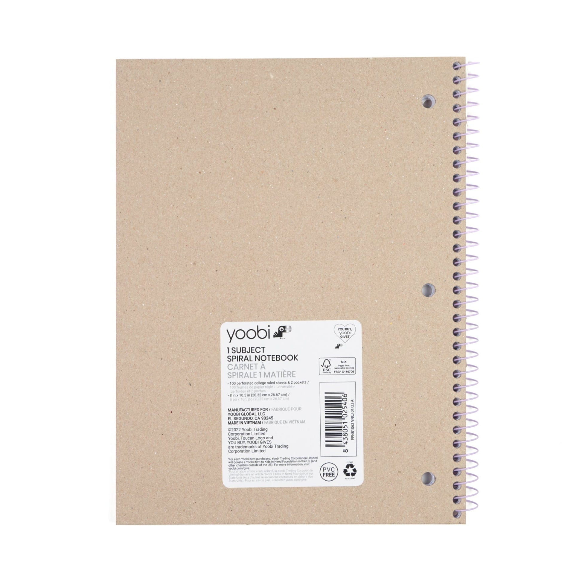 Back of one subject spiral notebook