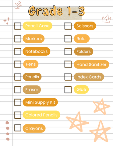 Yoobi Grade 1-3 Back to School Checklist